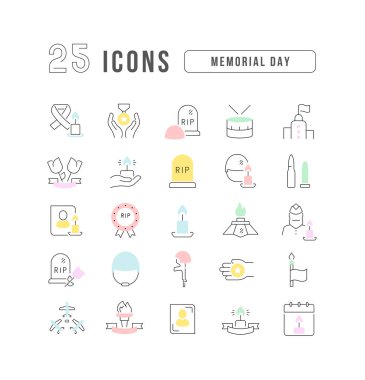 Memorial Day. Collection of perfectly thin icons for web design, app, and the most modern projects. The kit of signs for category Holidays.
