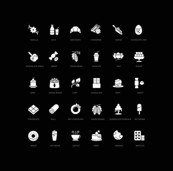 Шоколад Коллекция Совершенно Простых Монохромных Иконок Веб Дизайна Приложений Самых — стоковый вектор