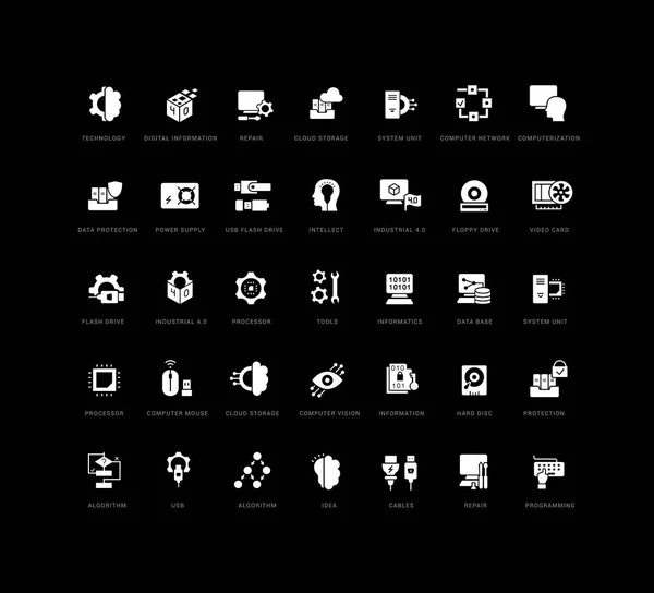 Computer Science Collection Perfectly Simple Monochrome Icons Web Design App — Διανυσματικό Αρχείο