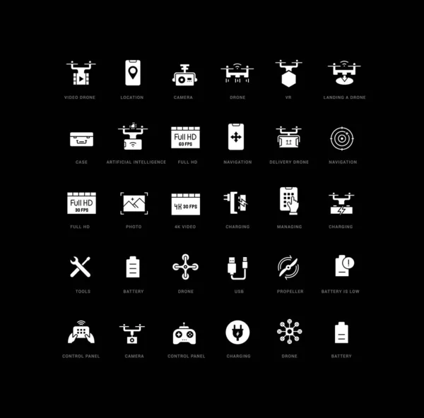 Drone Collection Perfectly Simple Monochrome Icons Web Design App Most — Vetor de Stock