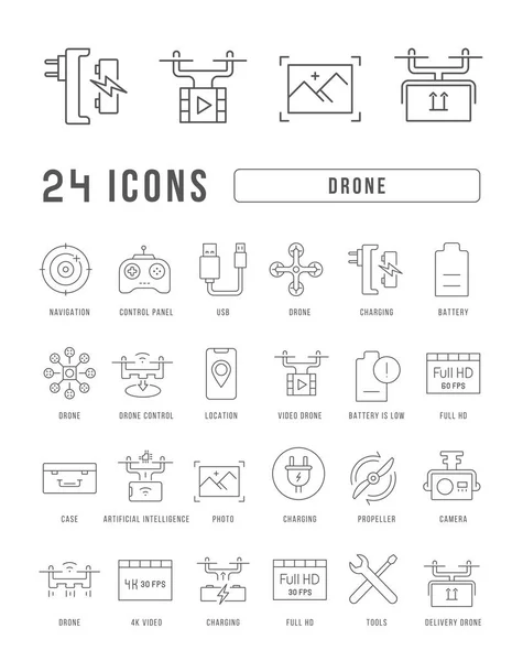 Drone Colección Iconos Perfectamente Delgados Para Diseño Web Aplicación Los — Vector de stock