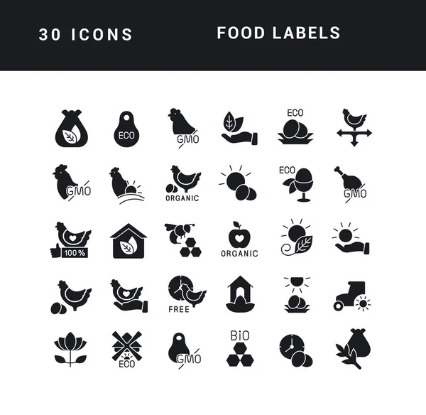 Etykiety Żywnościowe Kolekcja Doskonale Prostych Monochromatycznych Ikon Projektowania Stron Internetowych — Wektor stockowy
