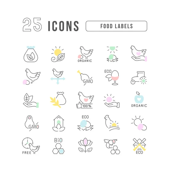 Food Labels Collection Perfectly Thin Icons Web Design App Most — Vetor de Stock