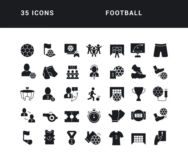 Futbol Kolekcja Doskonale Prostych Monochromatycznych Ikon Projektowania Stron Internetowych Aplikacji — Wektor stockowy