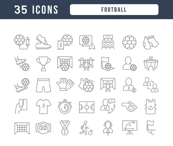 Futbol Kolekcja Doskonale Cienkich Ikon Projektowania Stron Internetowych Aplikacji Najnowocześniejszych — Wektor stockowy