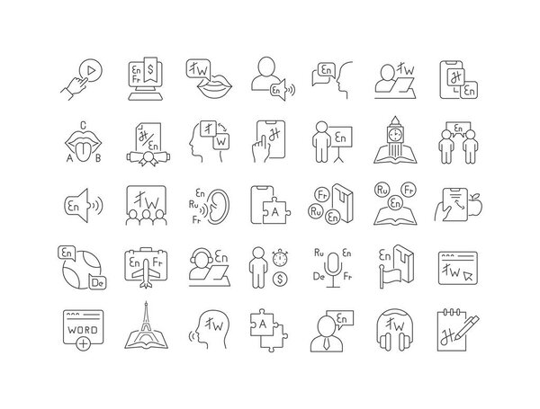 Foreign Language. Collection of perfectly thin icons for web design, app, and the most modern projects. The kit of signs for category Education.