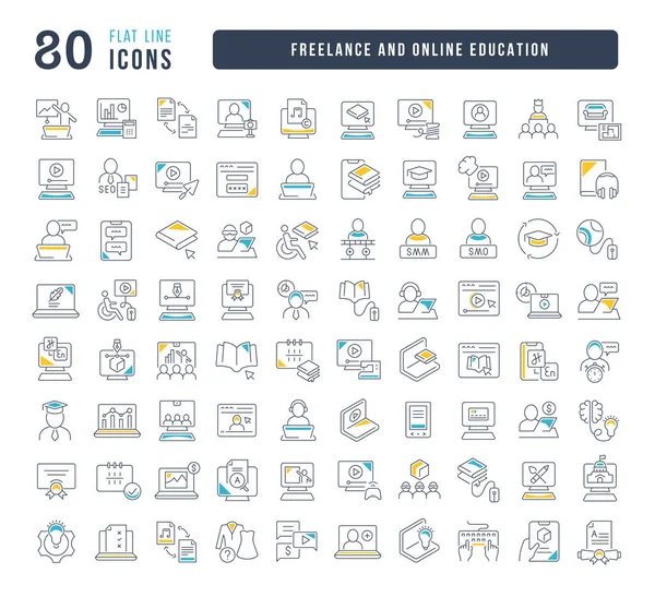 Freie Und Online Bildung Sammlung Perfekt Dünner Icons Für Webdesign — Stockvektor