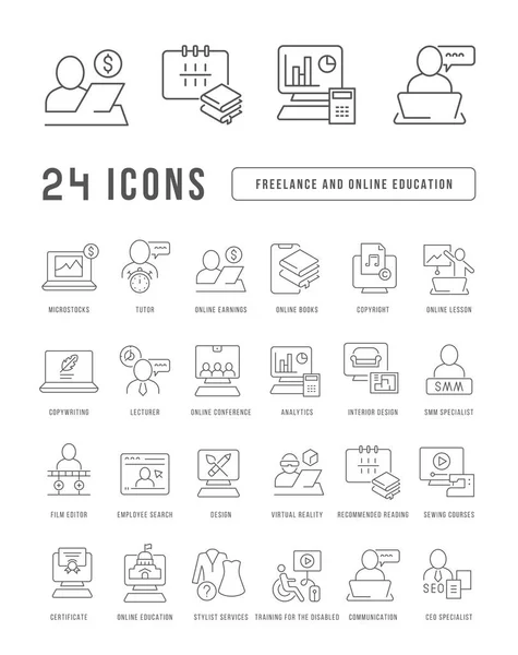 Freelance Online Education Collection Perfectly Thin Icons Web Design App — Vetor de Stock