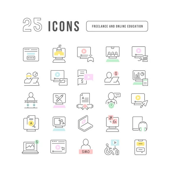 Freelance Online Education Collection Perfectly Thin Icons Web Design App — Stok Vektör