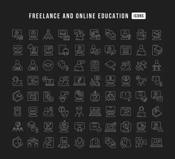 Freelance Online Education Collection Perfectly Thin Icons Web Design App — Stockvector