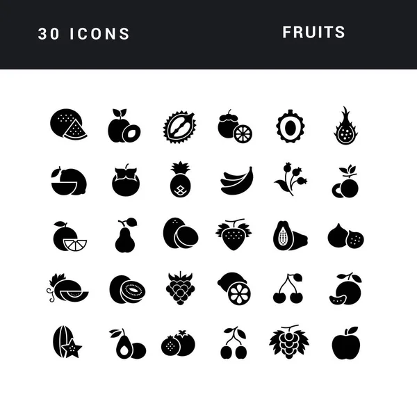 Frutas Colección Iconos Monocromáticos Perfectamente Simples Para Diseño Web Aplicación — Vector de stock