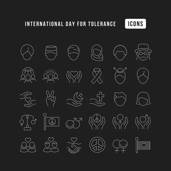 Establezca Iconos Delgados Línea Vectorial Del Día Tolerancia Internacional Diseño — Vector de stock
