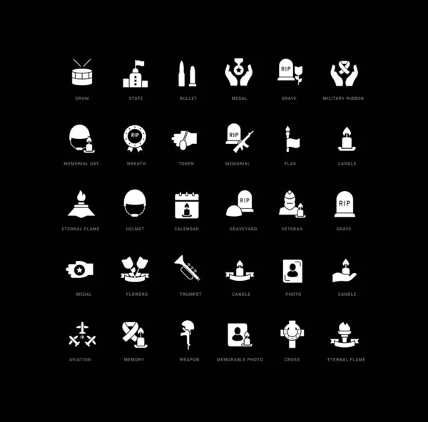 Memorial Day Collection Perfectly Simple Monochrome Icons Web Design App — Stok Vektör