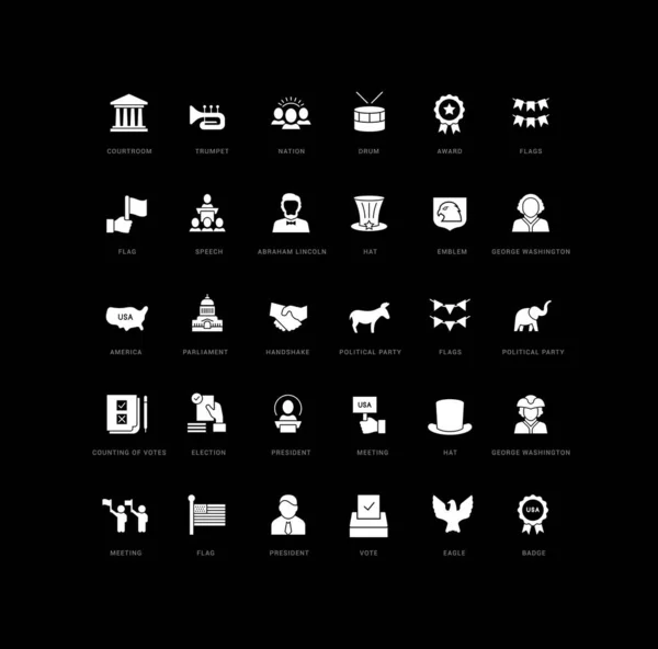 Presidents Day Collection Perfectly Simple Monochrome Icons Web Design App — Stock Vector