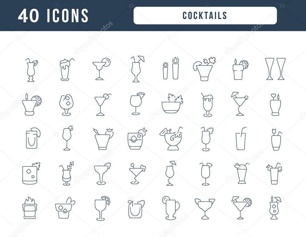 Cocktails. Collection of perfectly thin icons for web design, app, and the most modern projects. The kit of signs for category Food and Drink.
