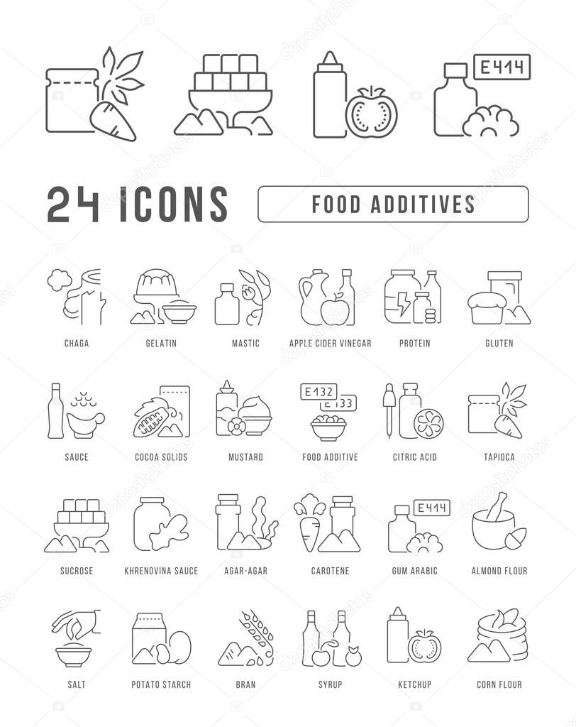 Food Additives. Collection of perfectly thin icons for web design, app, and the most modern projects. The kit of signs for category Food and Drinks.