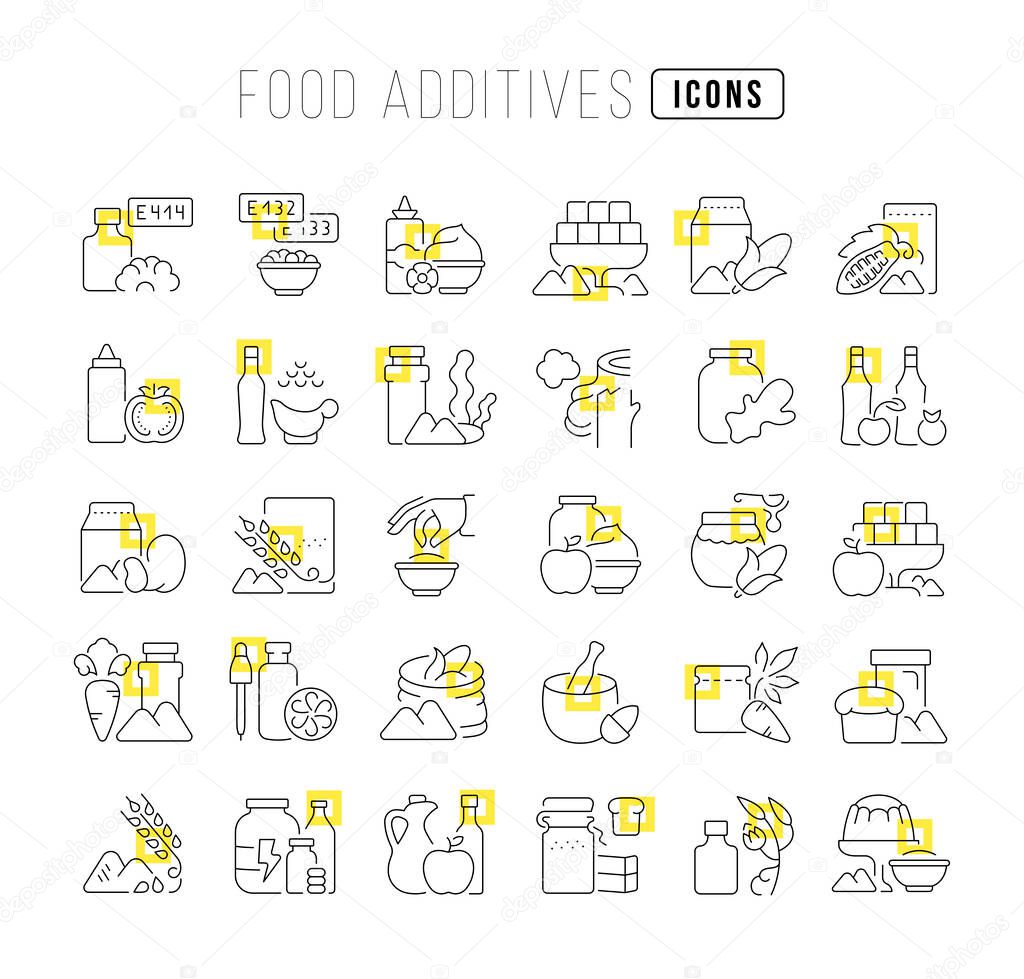 Food Additives. Collection of perfectly thin icons for web design, app, and the most modern projects. The kit of signs for category Food and Drinks.