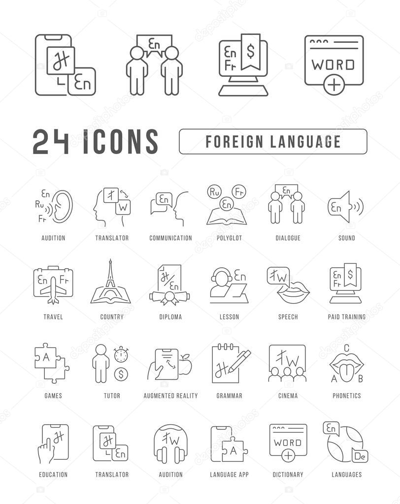 Foreign Language. Collection of perfectly thin icons for web design, app, and the most modern projects. The kit of signs for category Education.