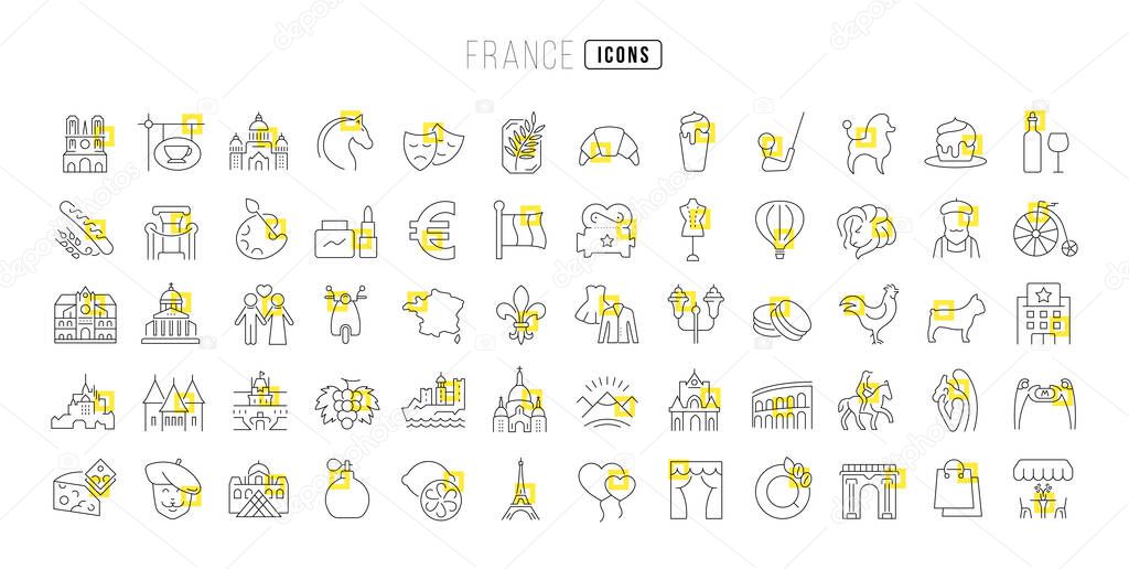 France. Collection of perfectly thin icons for web design, app, and the most modern projects. The kit of signs for category Countries and Cities.