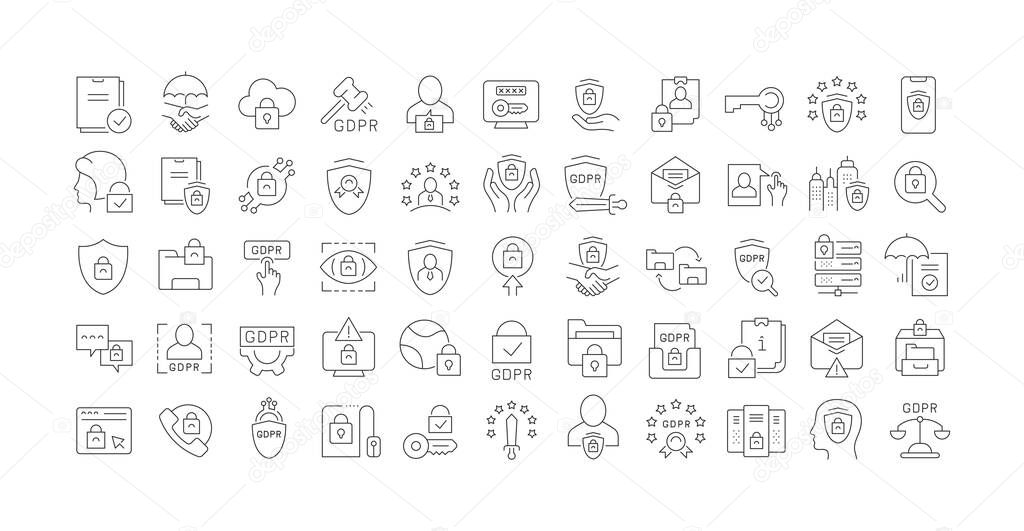 GDPR. Collection of perfectly thin icons for web design, app, and the most modern projects. The kit of signs for category Technology.