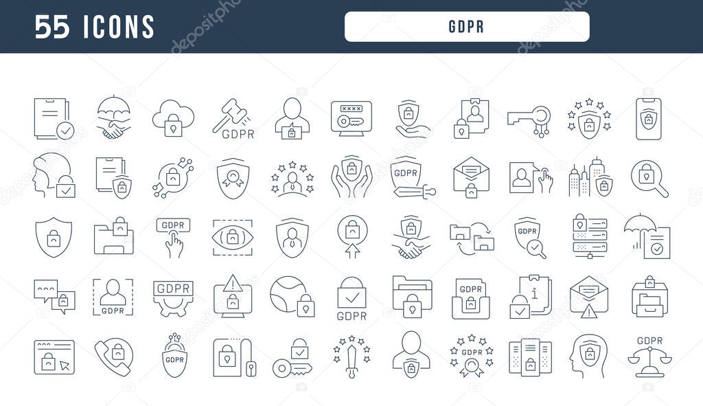 GDPR. Collection of perfectly thin icons for web design, app, and the most modern projects. The kit of signs for category Technology.