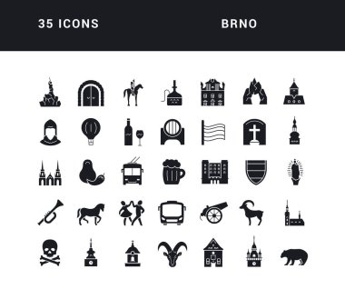 Brno. Collection of perfectly simple monochrome icons for web design, app, and the most modern projects. Universal pack of classical signs for category Countries and Cities.