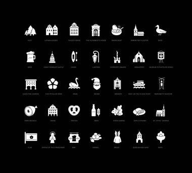 Cesky Krumlov. Collection of perfectly simple monochrome icons for web design, app, and the most modern projects. Universal pack of classical signs for category Countries and Cities.
