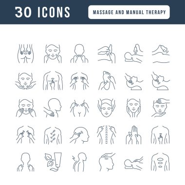 Massage and Manual Therapy. Collection of perfectly thin icons for web design, app, and the most modern projects. The kit of signs for category Medicine.