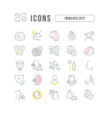 Immunology. Collection of perfectly thin icons for web design, app, and the most modern projects. The kit of signs for category Medicine.