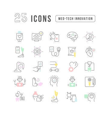 Med-Tech Innovation. Collection of perfectly thin icons for web design, app, and the most modern projects. The kit of signs for category Medicine.