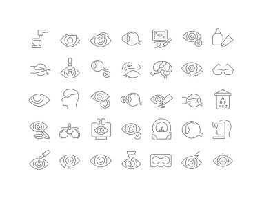 Oftalmoloji. Web tasarımı, uygulama ve en modern projeler için son derece ince simgelerin toplanması. Kategori Tıp için işaretler kitiName.