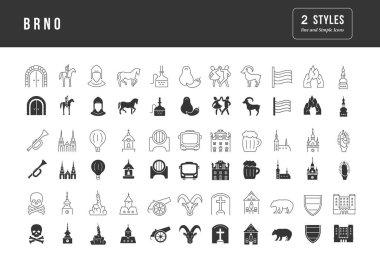 Brno. Collection of perfectly simple monochrome icons for web design, app, and the most modern projects. Universal pack of classical signs for category Countries and Cities.