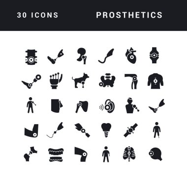 Prosthetics. Collection of perfectly simple monochrome icons for web design, app, and the most modern projects. Universal pack of classical signs for category Medicine.