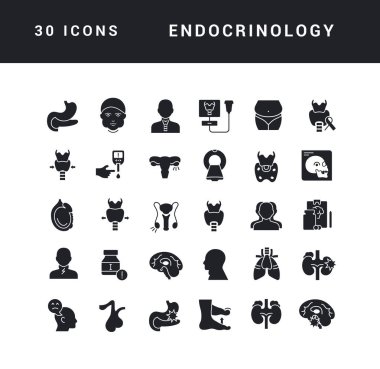 Endocrinology. Collection of perfectly simple monochrome icons for web design, app, and the most modern projects. Universal pack of classical signs for category Medicine.