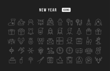 New Year. Collection of perfectly thin icons for web design, app, and the most modern projects. The kit of signs for category Holidays.
