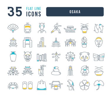 Osaka. Collection of perfectly simple monochrome icons for web design, app, and the most modern projects. Universal pack of classical signs for category Countries and Cities.