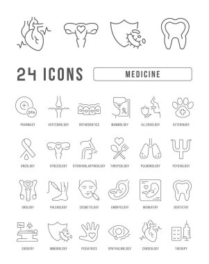 Medicine. Collection of perfectly thin icons for web design, app, and the most modern projects. The kit of signs for category Medicine.