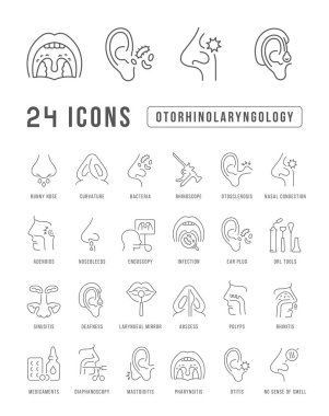 Otorhinolaryngology. Collection of perfectly thin icons for web design, app, and the most modern projects. The kit of signs for category Medicine.