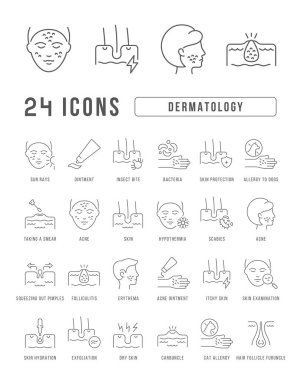 Dermatology. Collection of perfectly thin icons for web design, app, and the most modern projects. The kit of signs for category Medicine.
