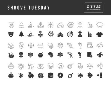 Shrove Tuesday. Collection of perfectly simple monochrome icons for web design, app, and the most modern projects. Universal pack of classical signs for category Holidays.