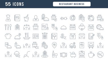 Restoran işi. Web tasarımı, uygulama ve en modern projeler için son derece ince simgelerin toplanması. Kategori İş için tabela kitiName.