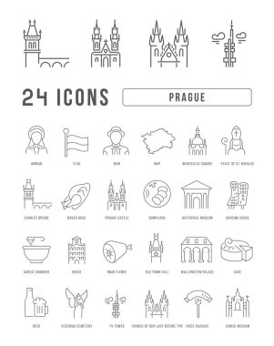 Prague. Collection of perfectly thin icons for web design, app, and the most modern projects. The kit of signs for category Education.