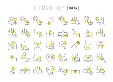 Dermatology. Collection of perfectly thin icons for web design, app, and the most modern projects. The kit of signs for category Medicine.