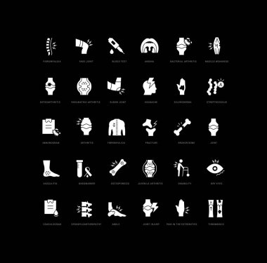 Rheumatology. Collection of perfectly simple monochrome icons for web design, app, and the most modern projects. Universal pack of classical signs for category Medicine.