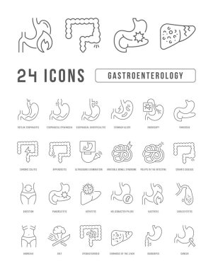 Gastroenterology. Collection of perfectly thin icons for web design, app, and the most modern projects. The kit of signs for category Medicine.