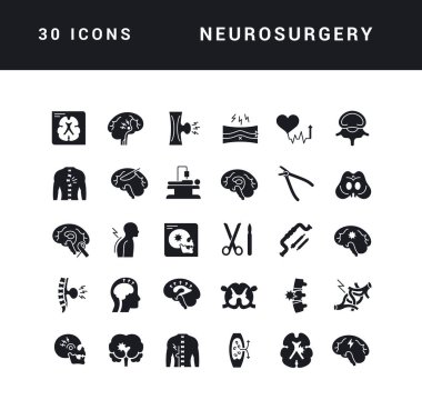 Neurosurgery. Collection of perfectly simple monochrome icons for web design, app, and the most modern projects. Universal pack of classical signs for category Medicine.