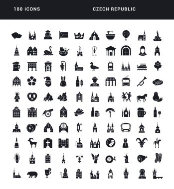 Czech Republic. Collection of perfectly simple monochrome icons for web design, app, and the most modern projects. Universal pack of classical signs for category Countries and Cities.