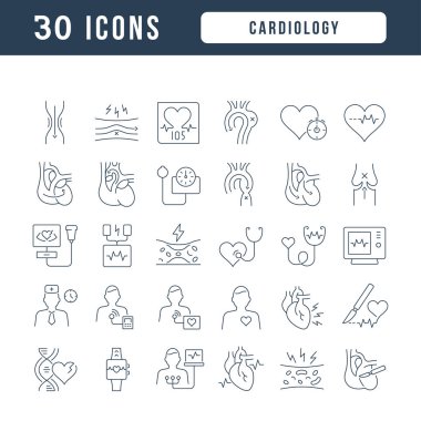 Cardiology. Collection of perfectly thin icons for web design, app, and the most modern projects. The kit of signs for category Medicine.