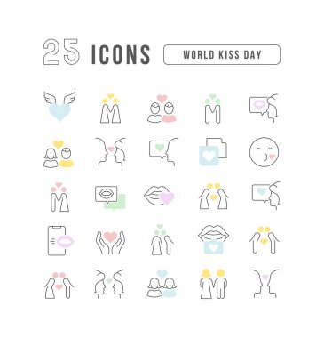 World Kiss Day. Collection of perfectly thin icons for web design, app, and the most modern projects. The kit of signs for category Holidays.