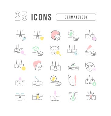 Dermatology. Collection of perfectly thin icons for web design, app, and the most modern projects. The kit of signs for category Medicine.